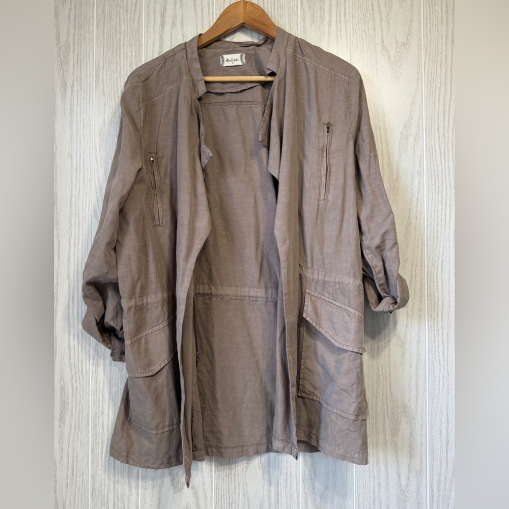 Altar’d State Mushroom Brown Lyocell Linen Utility Jacket Size S